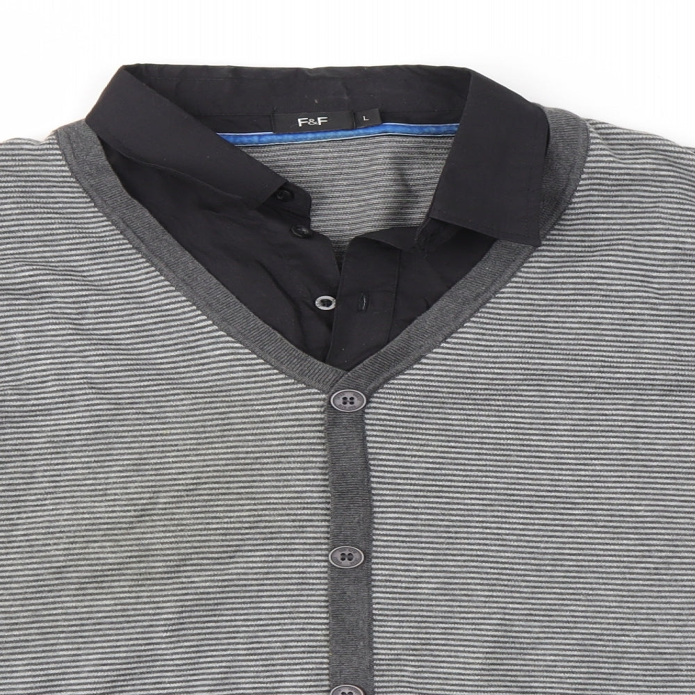 F&F Mens Grey   Cardigan Jumper Size L