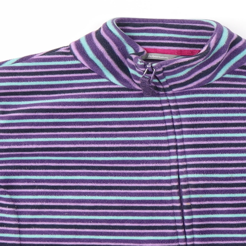 M&S Womens Purple Striped  Full Zip Jumper Size M