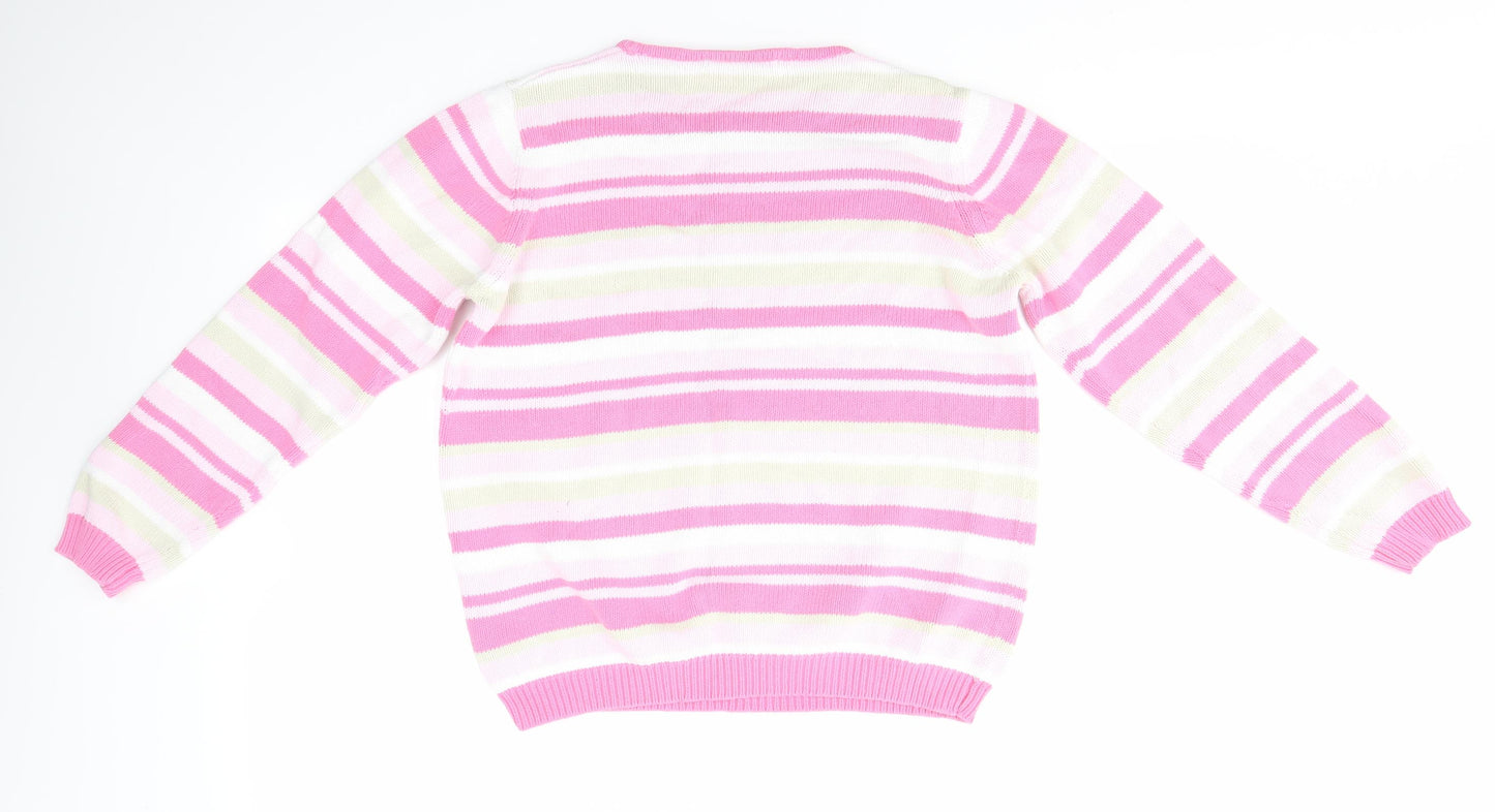 EWM Womens Pink Striped  Pullover Jumper Size M