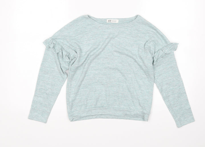 H&M Girls Green Pullover Jumper Size 9-10 Years