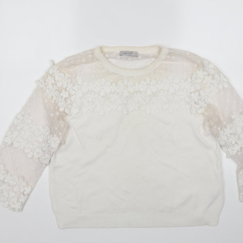 Per Una Womens White Floral  Pullover Jumper Size 16