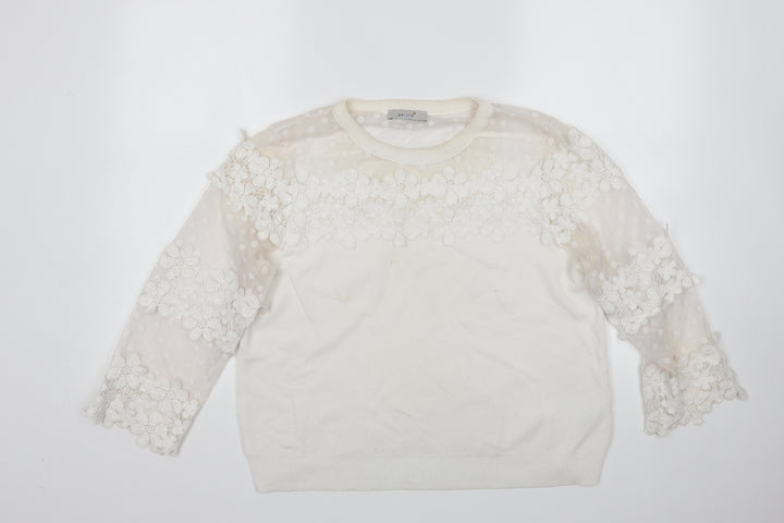 Per Una Womens White Floral Pullover Jumper Size 16