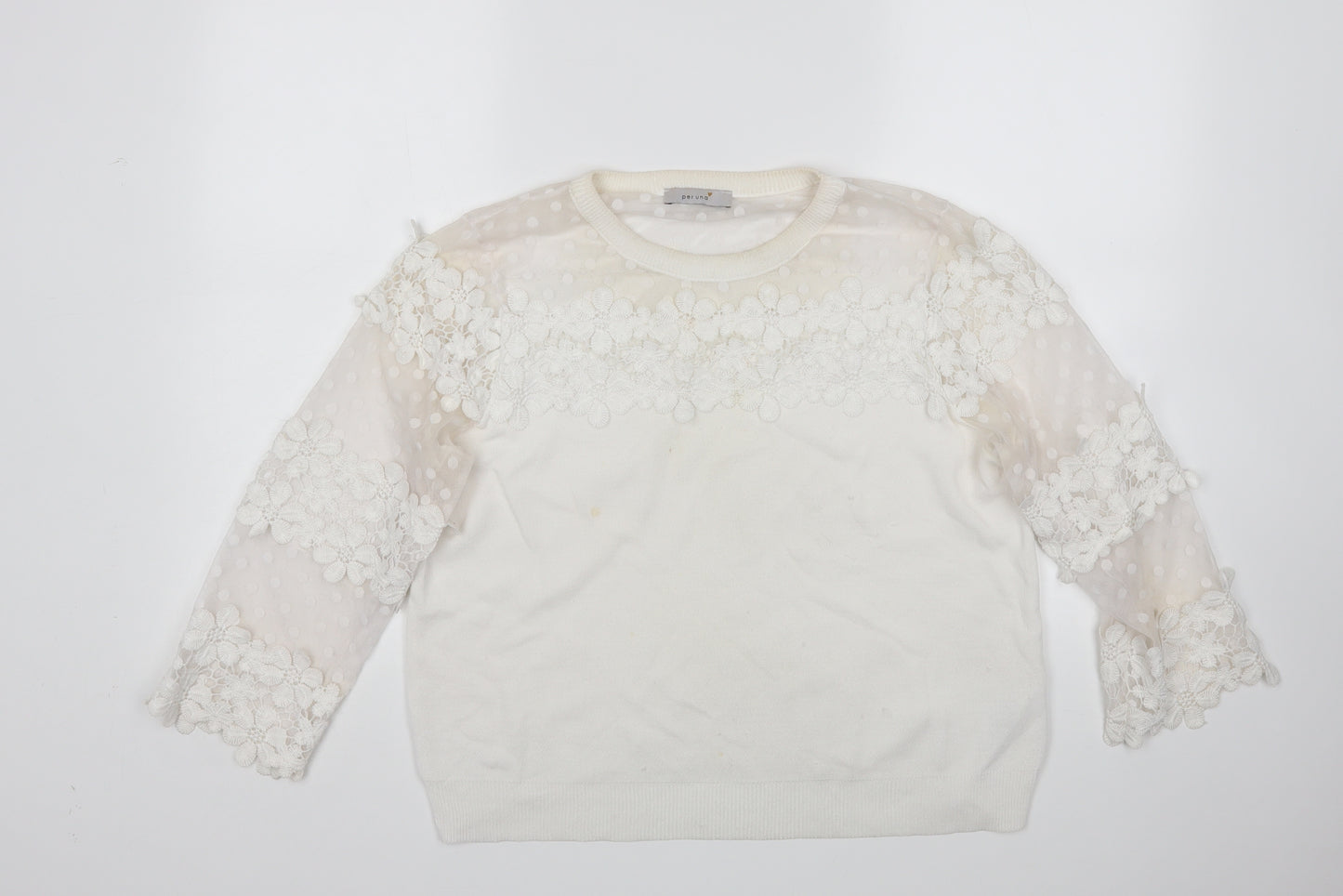 Per Una Womens White Floral  Pullover Jumper Size 16