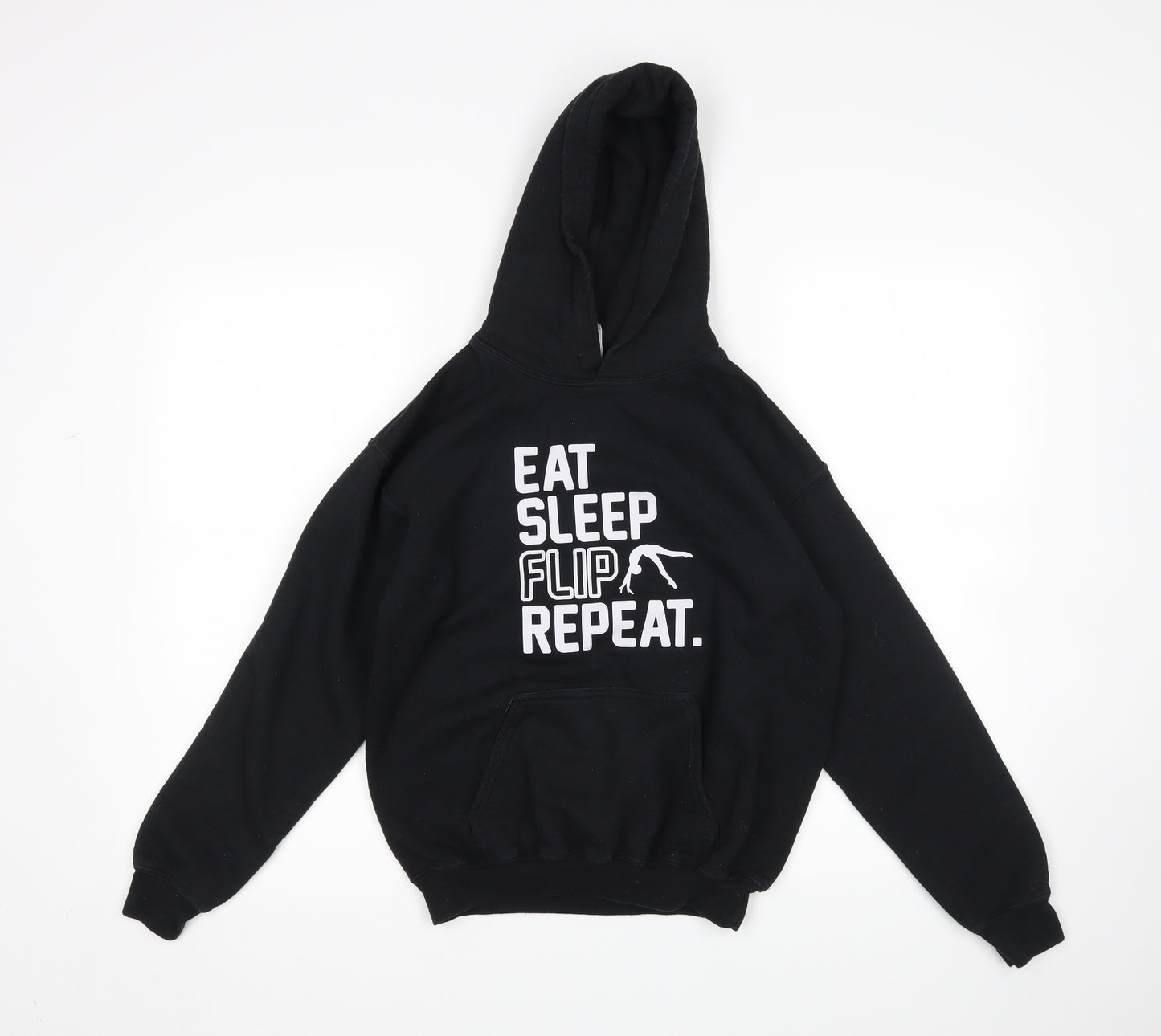 Gildan Girls Black   Pullover Hoodie Size L  - Eat Sleep Flip Repeat