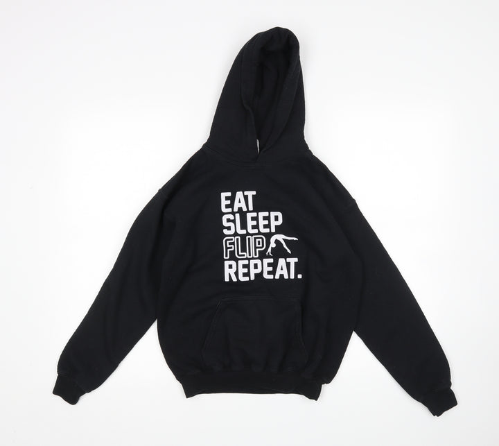 Gildan Girls Black   Pullover Hoodie Size L  - Eat Sleep Flip Repeat