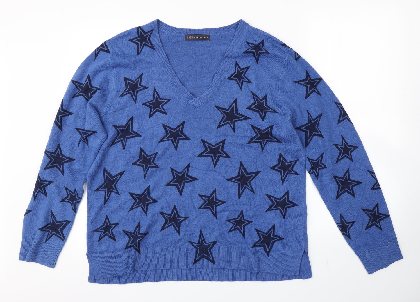 M&S Womens Blue Argyle/Diamond  Pullover Jumper Size 18