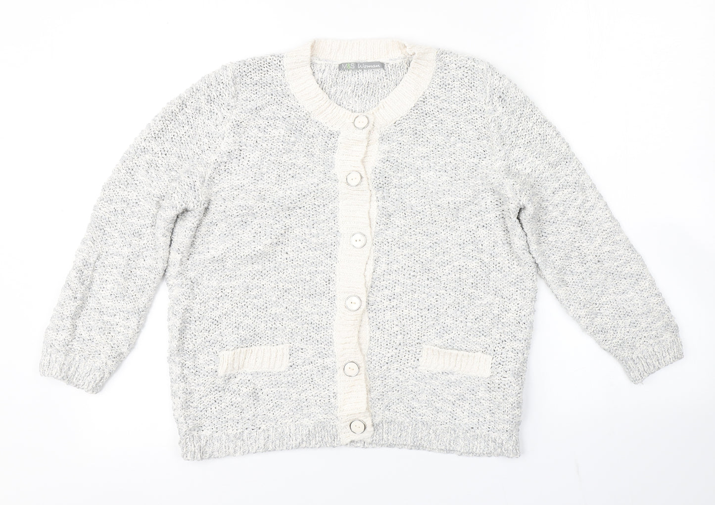 M&S Womens Silver   Cardigan Jumper Size 12