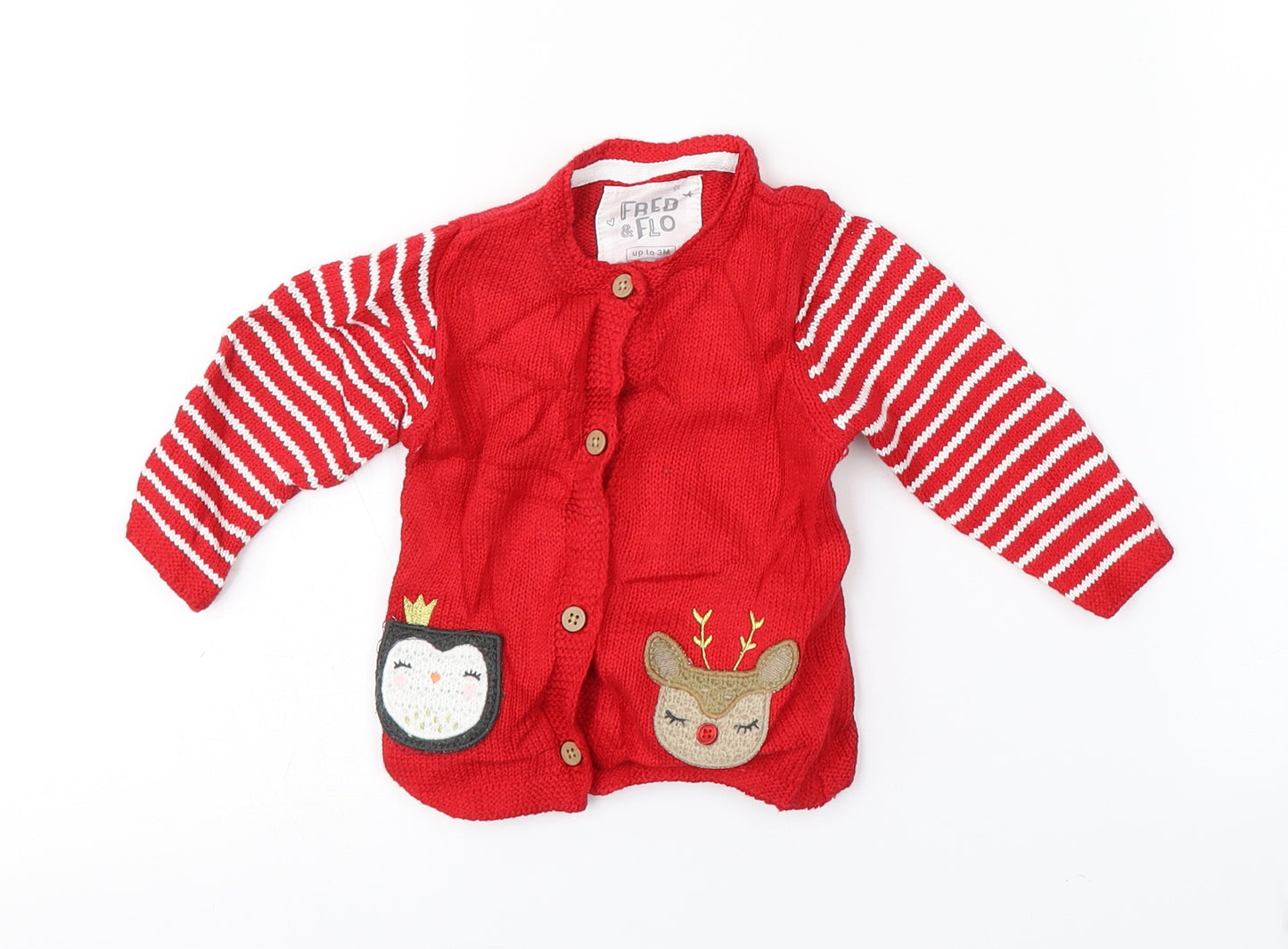 F&F Baby Red Striped  Cardigan Jumper Size 0-3 Months