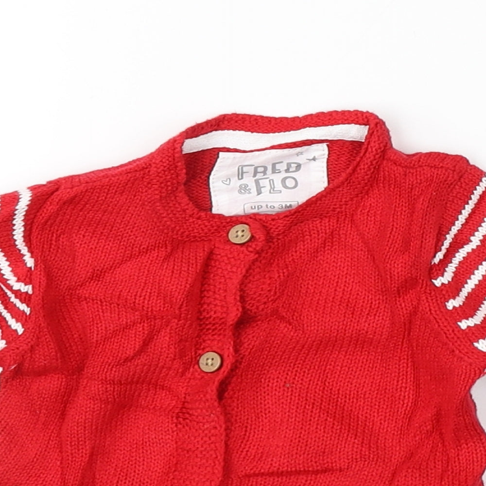 F&F Baby Red Striped  Cardigan Jumper Size 0-3 Months