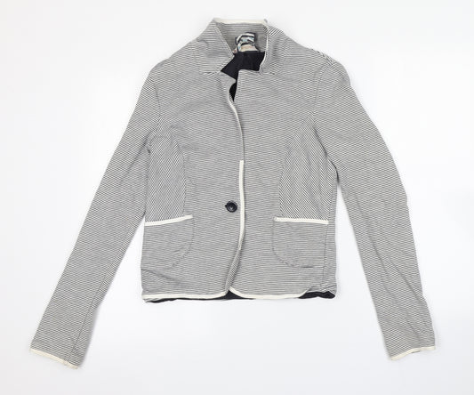 Front view of NEXT women’s multicoloured striped jacket, size UK 12