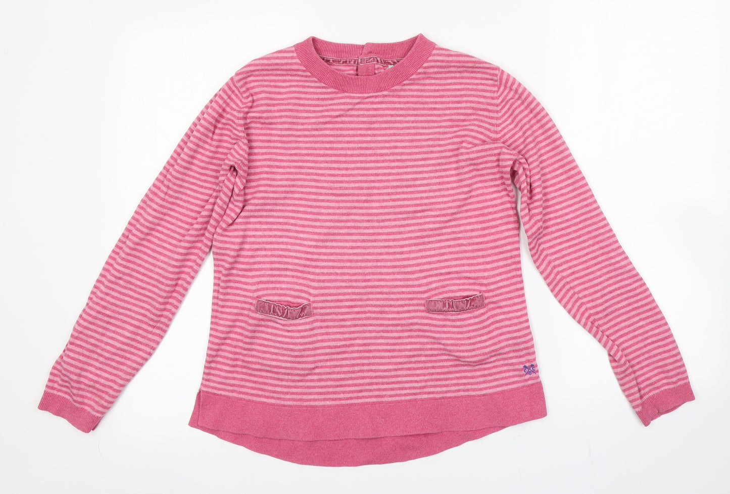 Crew Clothing Girls Pink Striped  Pullover Jumper Size 10-11 Years
