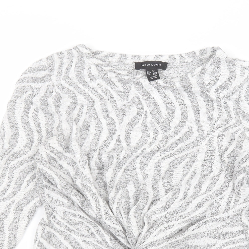 New Look Womens White Animal Print  Basic T-Shirt Size 8