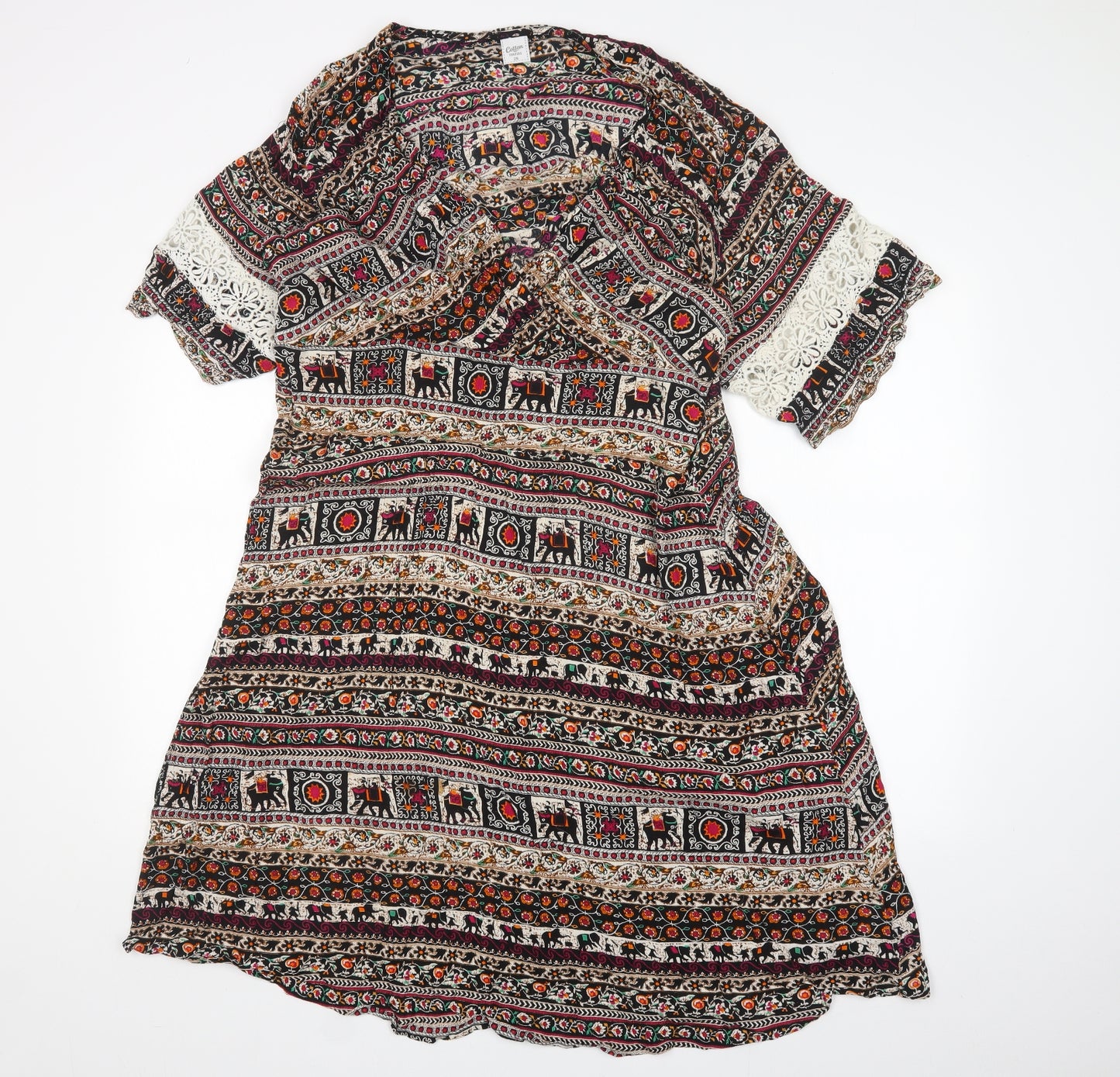 Cotton Traders Womens Black Floral  A-Line  Size 24