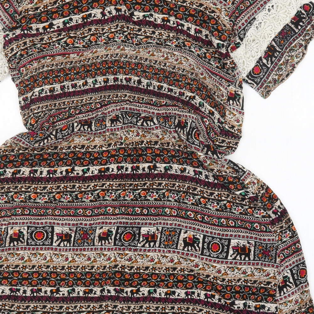 Cotton Traders Womens Black Floral  A-Line  Size 24