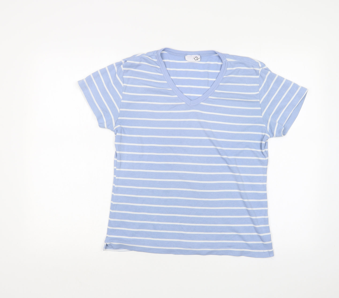 Preworn Womens Blue Striped  Basic T-Shirt Size M