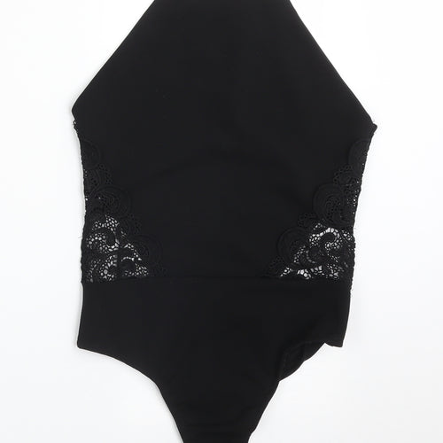 Missguided Womens Black Floral  Bodysuit One-Piece Size 8