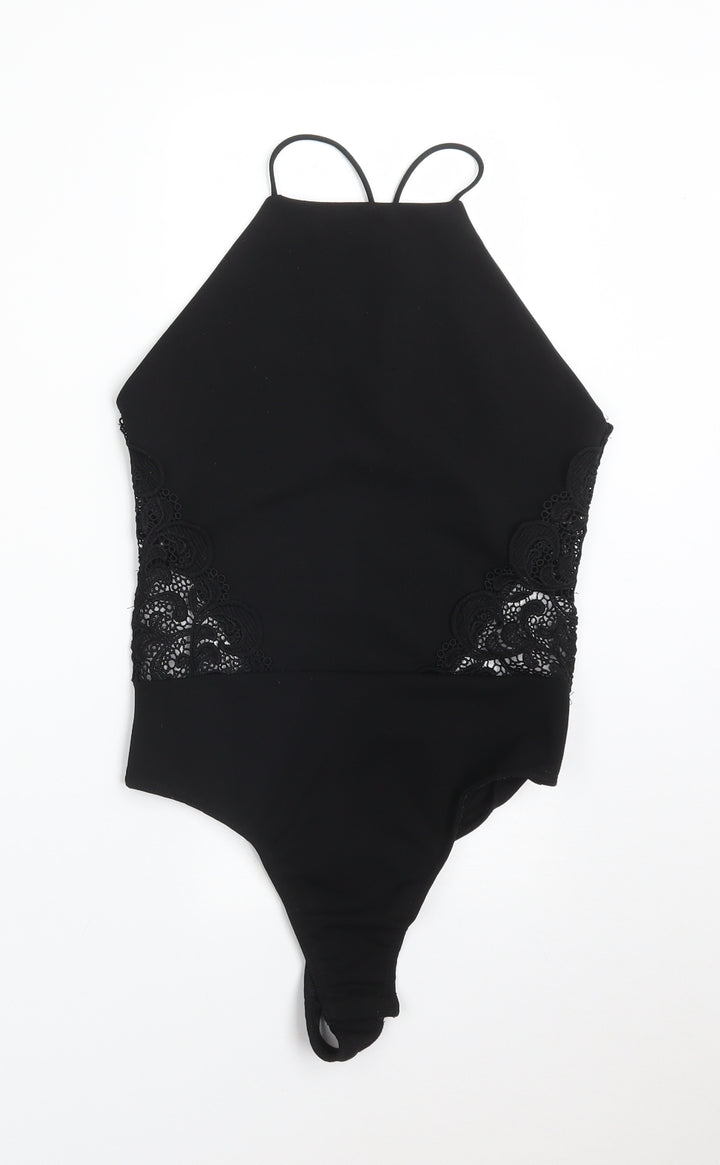 Missguided Womens Black Floral  Bodysuit One-Piece Size 8