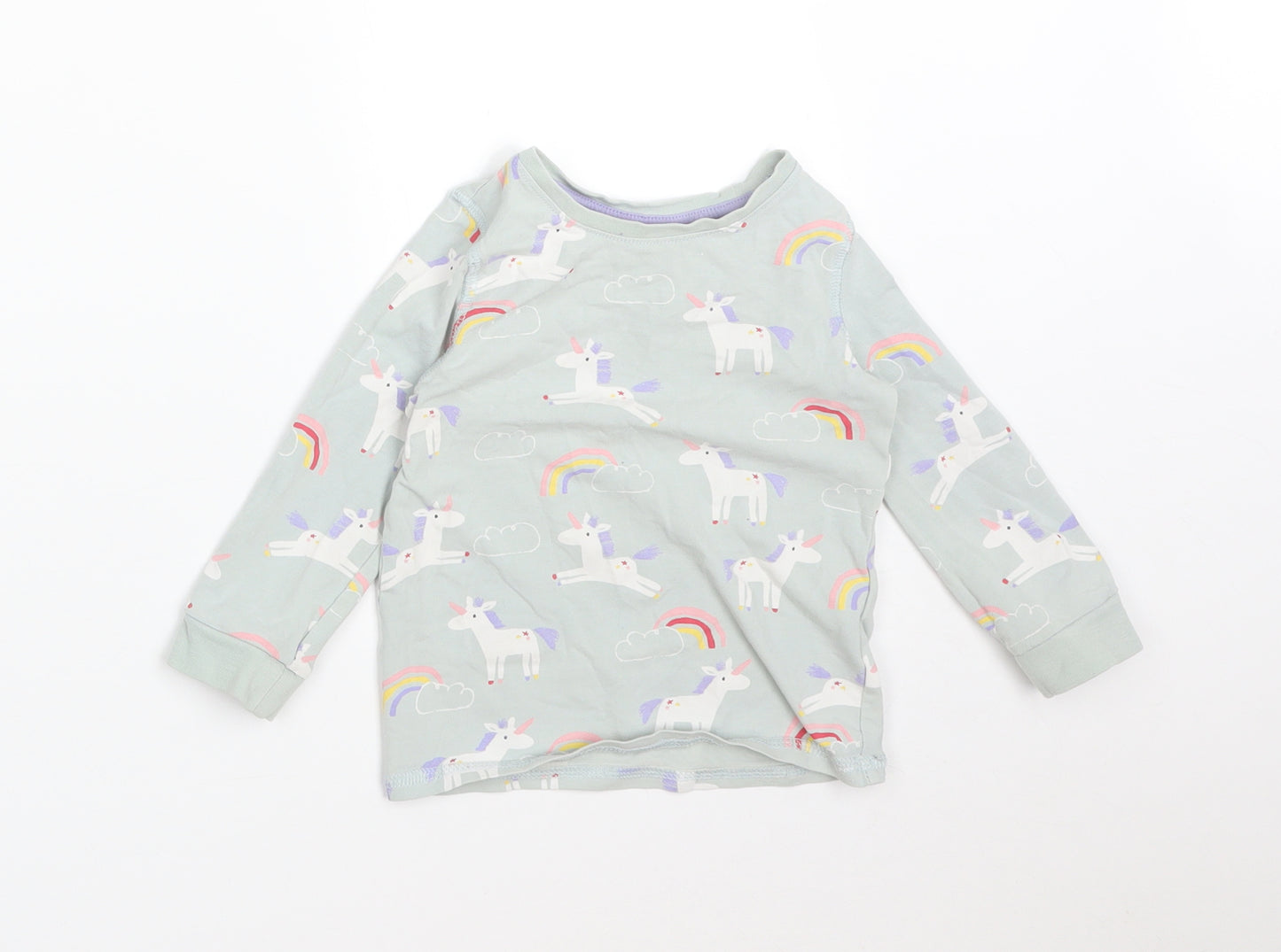 M&S Girls Green Solid   Pyjama Top Size 12-18 Months  - UNICORN RAINBOW