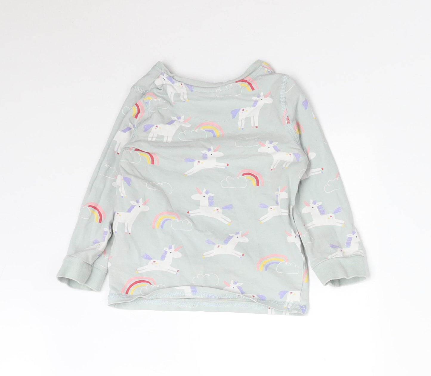 M&S Girls Green Solid   Pyjama Top Size 12-18 Months  - UNICORN RAINBOW