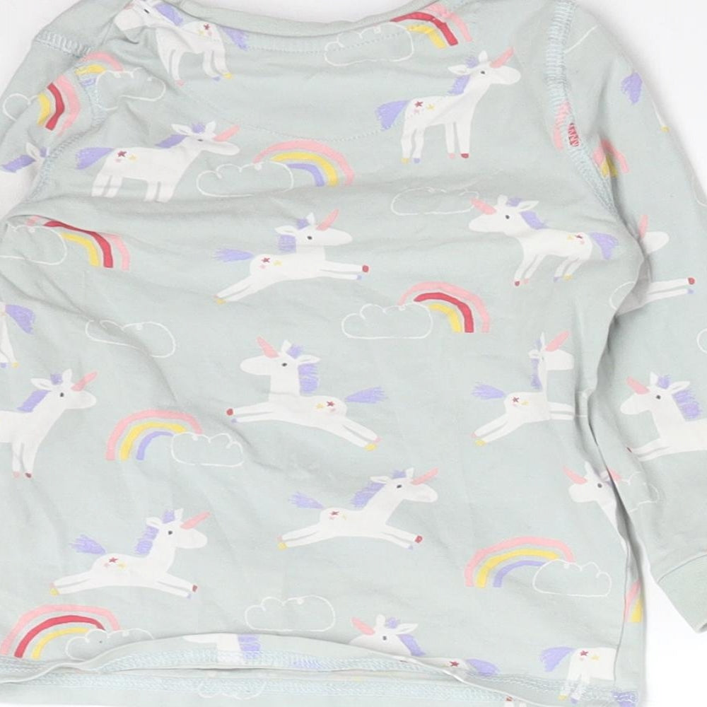 M&S Girls Green Solid   Pyjama Top Size 12-18 Months  - UNICORN RAINBOW