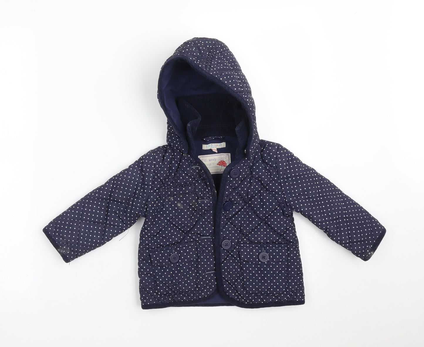 M&S Girls Blue Polka Dot  Overcoat Coat Size 12-18 Months