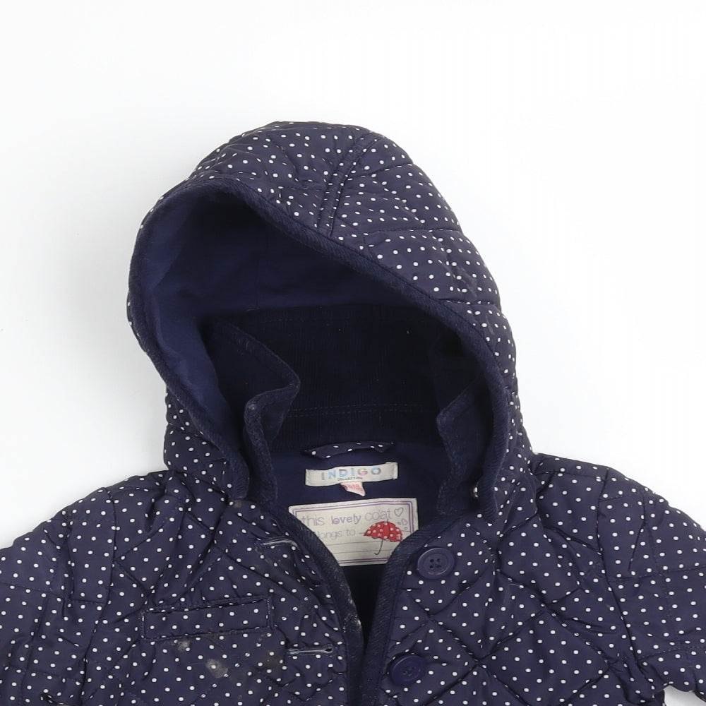 M&S Girls Blue Polka Dot  Overcoat Coat Size 12-18 Months