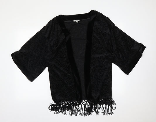 Front view of Papaya women’s black paisley cardigan jumper, size UK 12