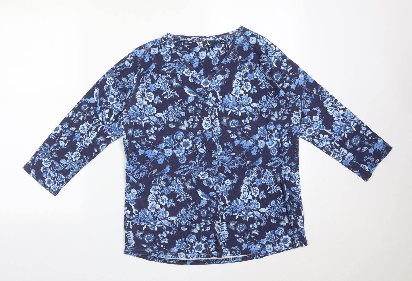 ISLE Womens Blue Floral  Basic T-Shirt Size L