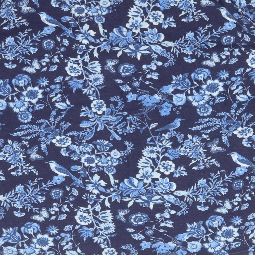 ISLE Womens Blue Floral  Basic T-Shirt Size L