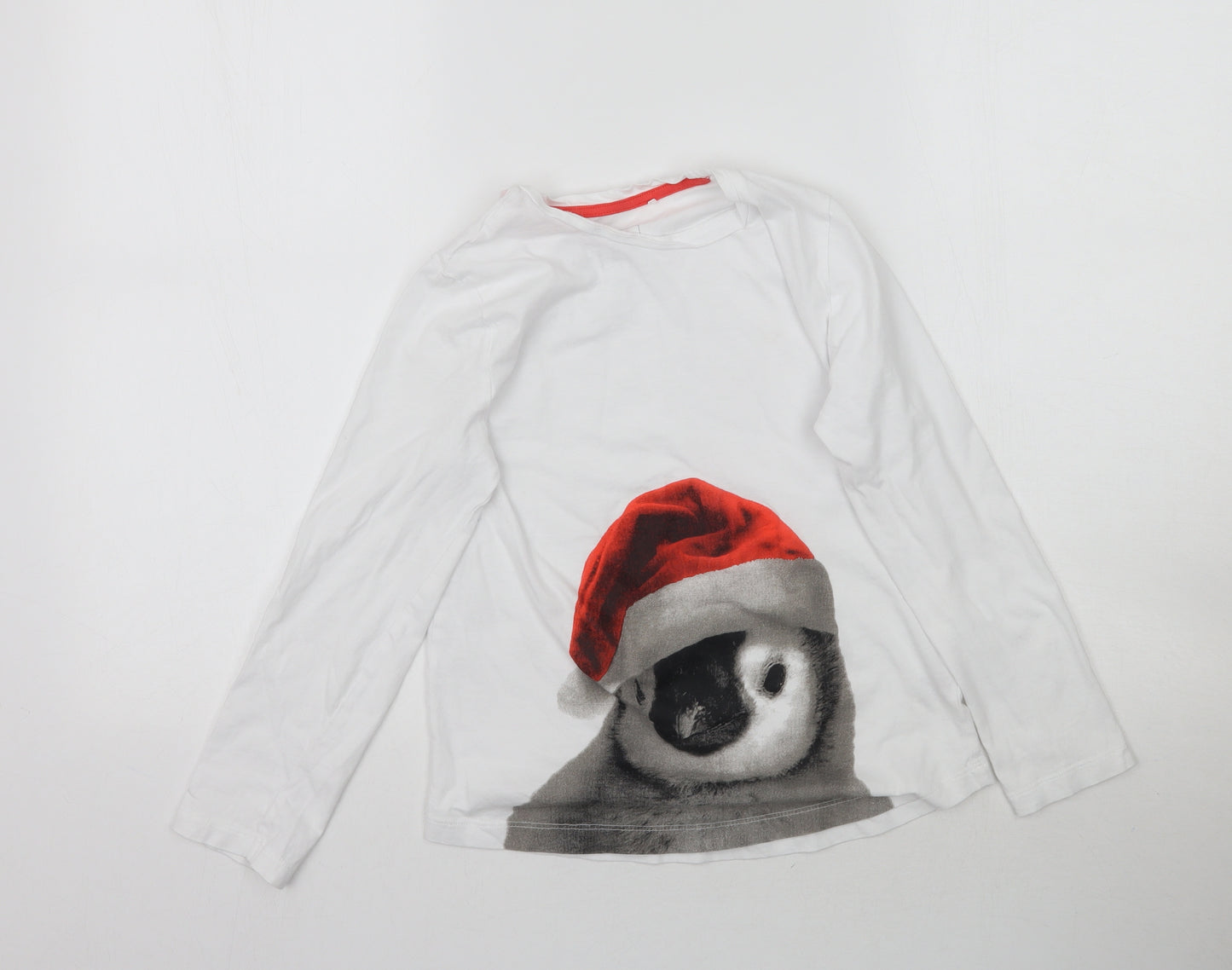 Peacocks Girls White   Basic T-Shirt Size 10-11 Years  - Christmas Penguin