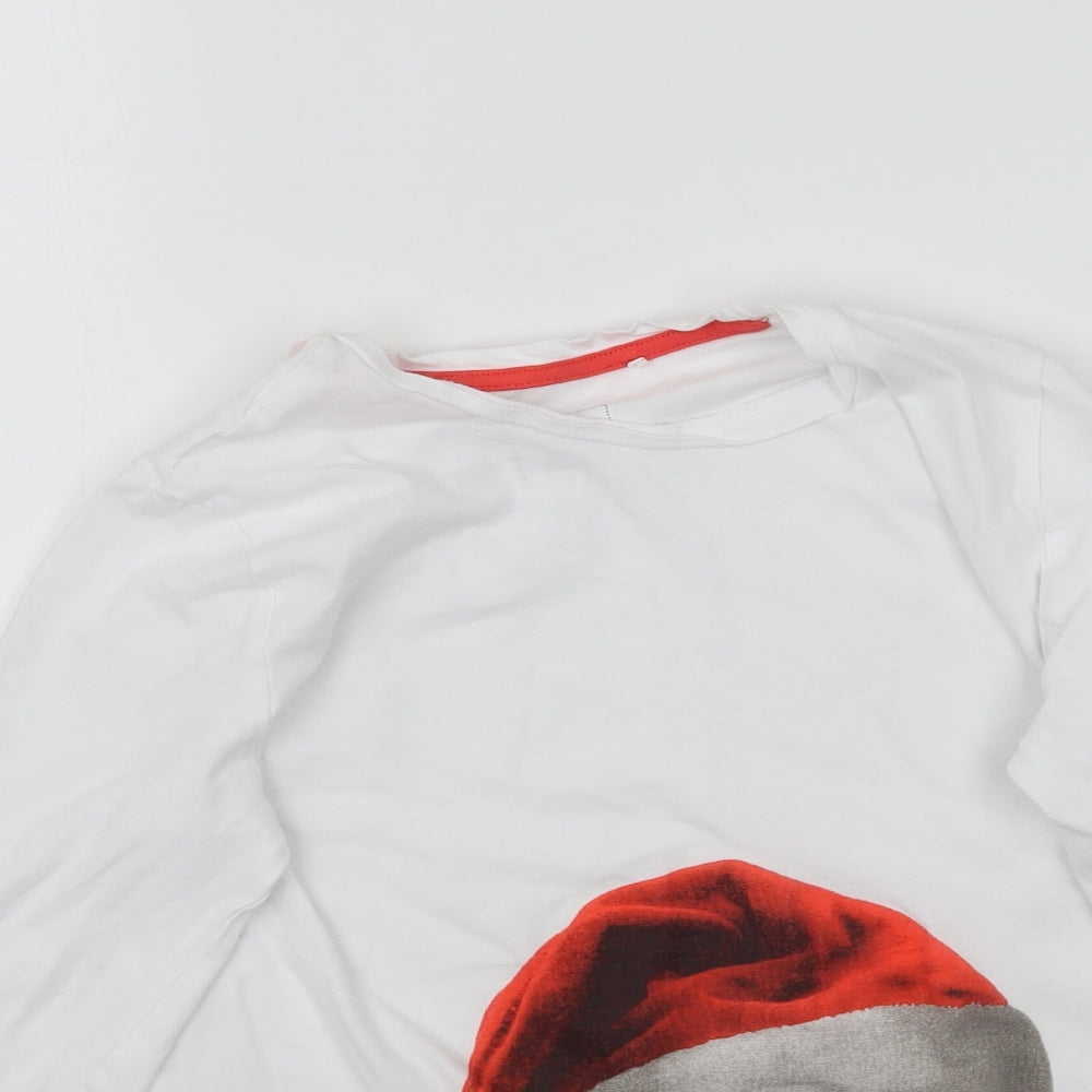 Peacocks Girls White   Basic T-Shirt Size 10-11 Years  - Christmas Penguin