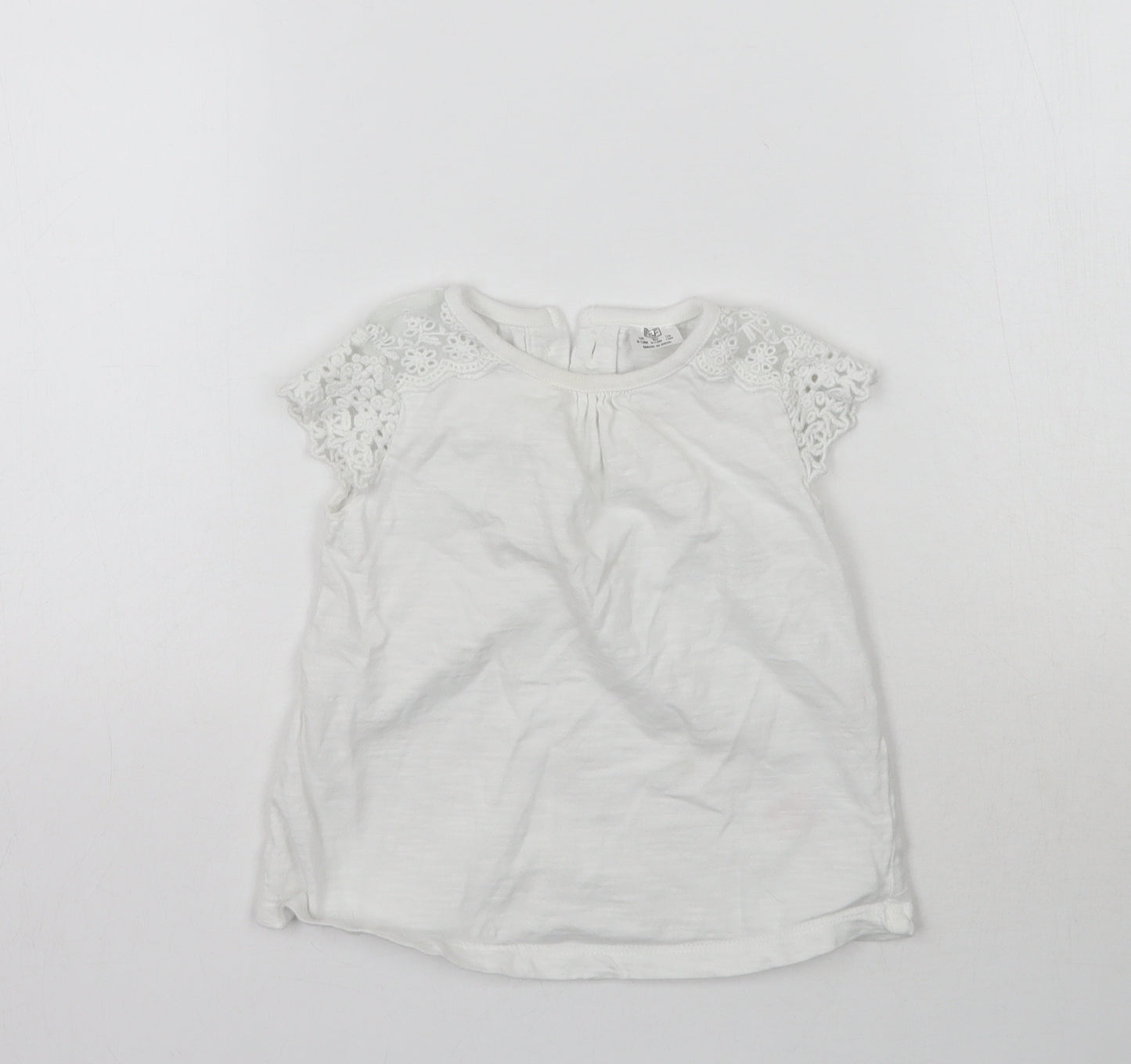 F&F Girls White   Basic T-Shirt Size 9-12 Months  - Lace