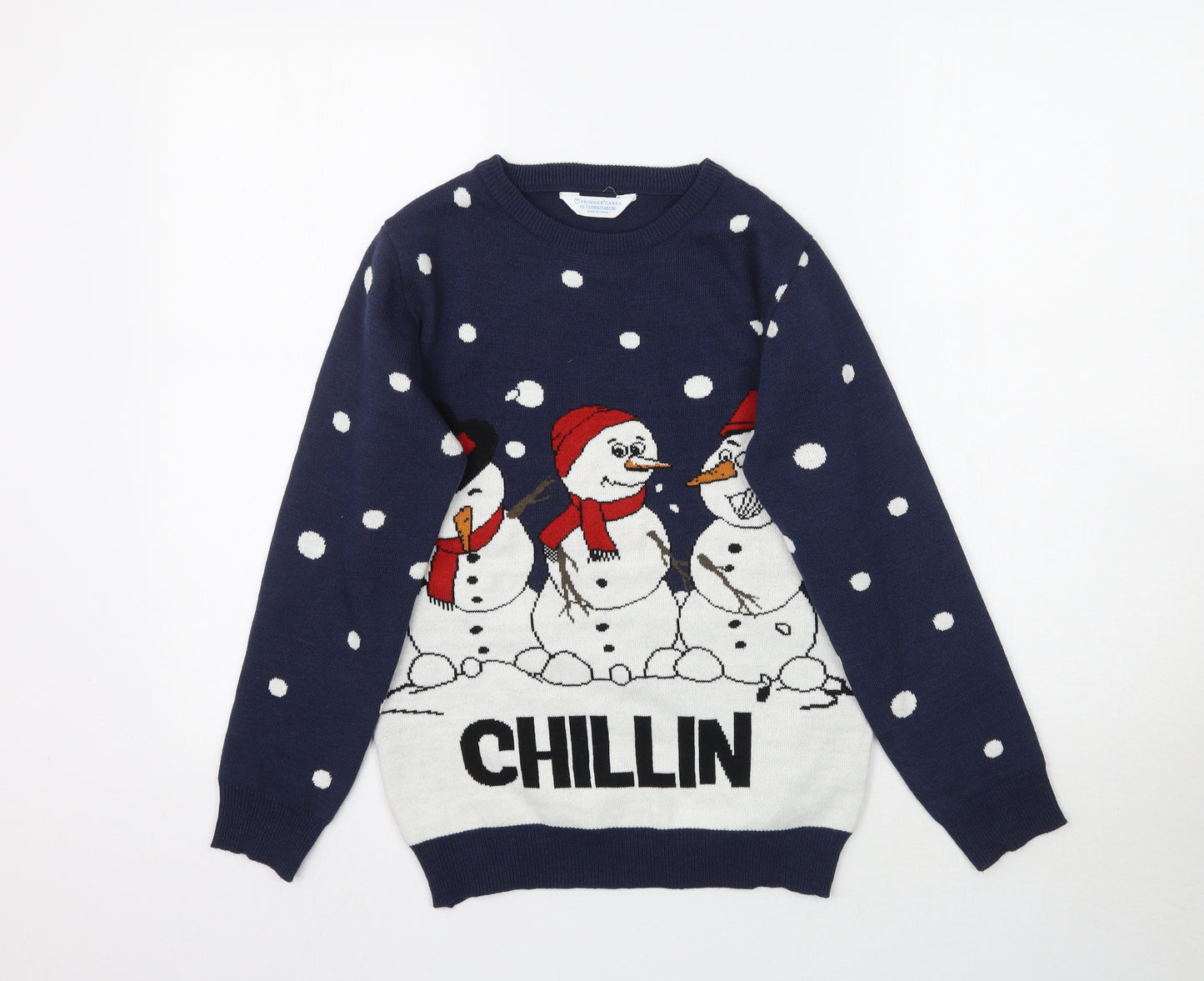 Primark Girls Multicoloured  Knit Pullover Jumper Size 10-11 Years  - Christmas Chillin' Snowman Snowmen