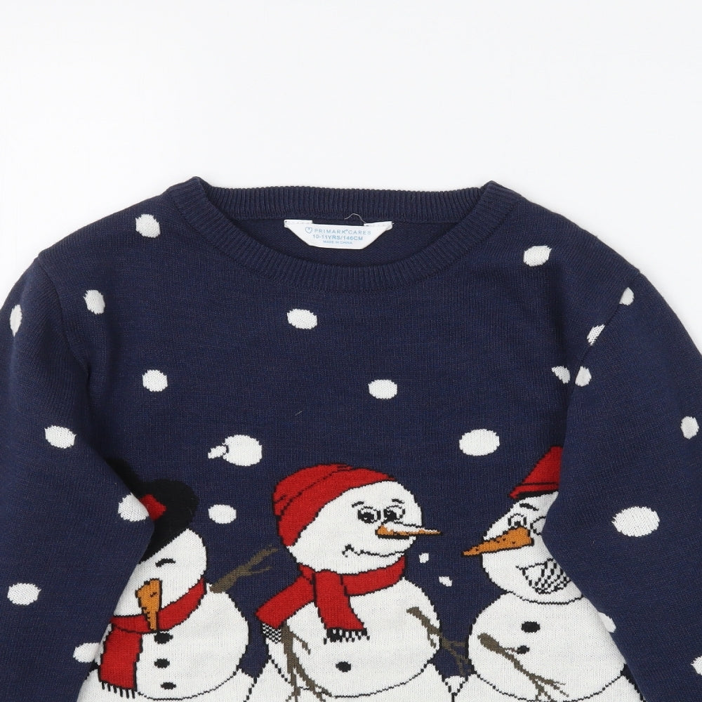 Primark Girls Multicoloured  Knit Pullover Jumper Size 10-11 Years  - Christmas Chillin' Snowman Snowmen