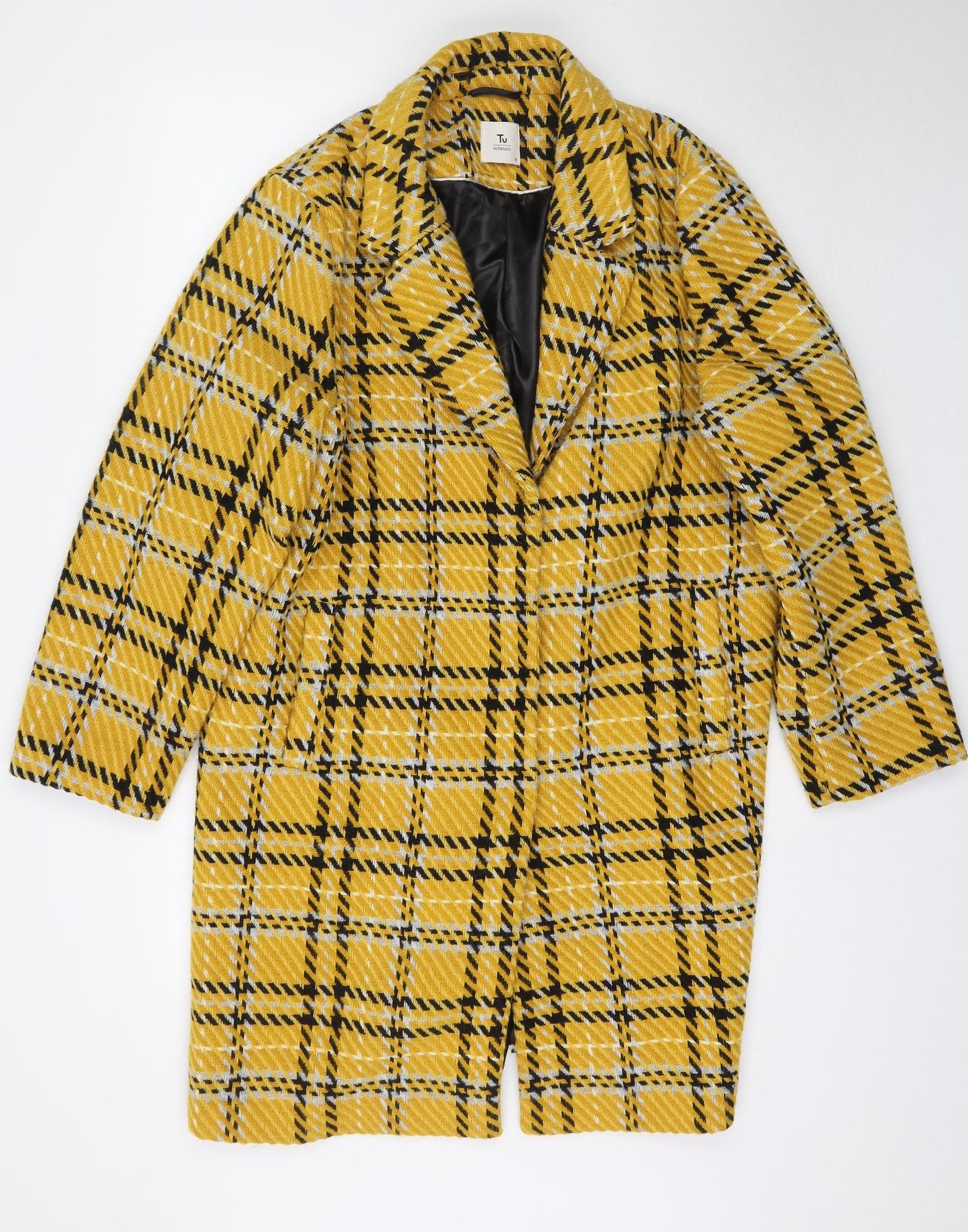 TU Womens Yellow Plaid  Overcoat Coat Size 18