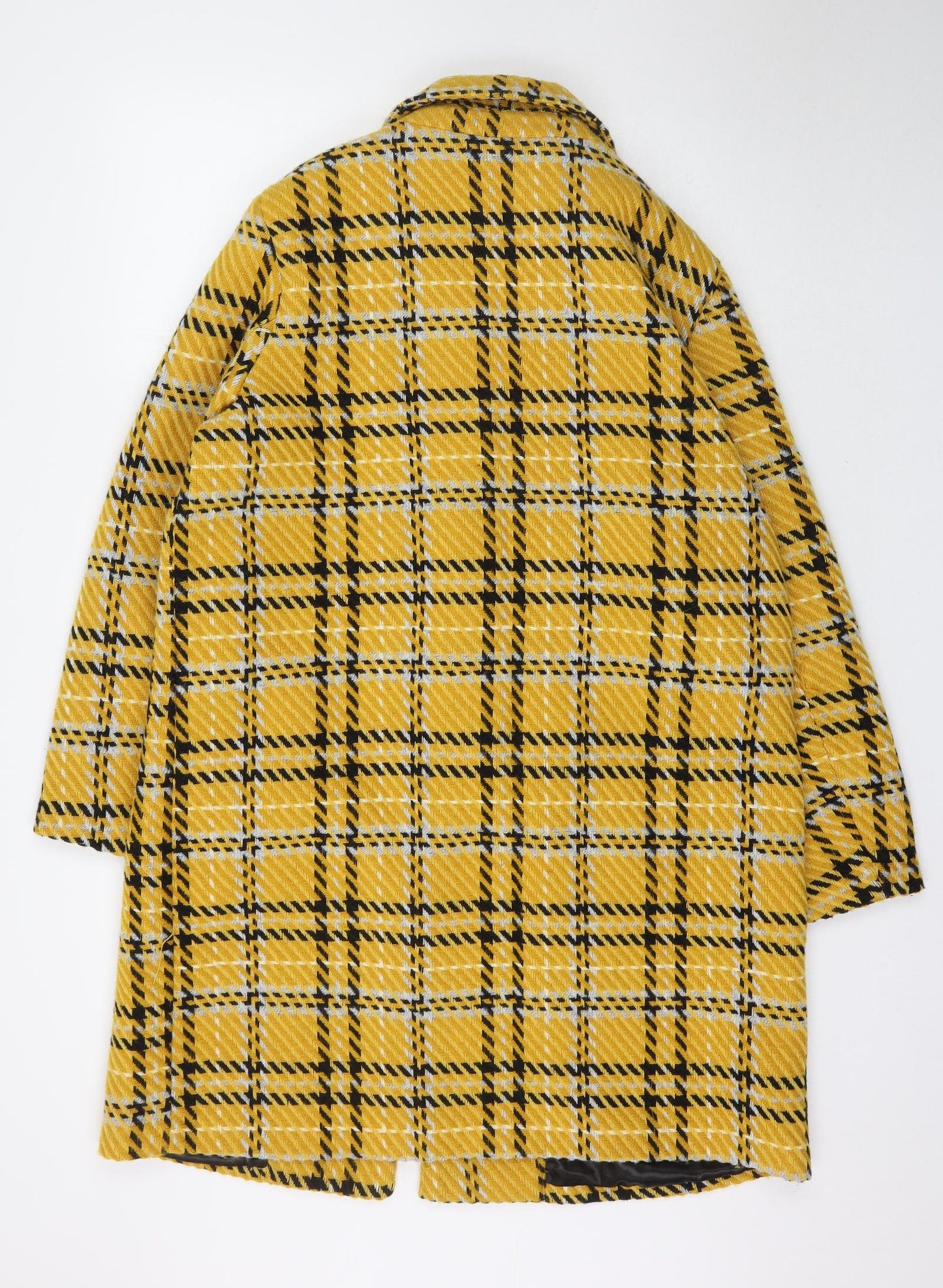 TU Womens Yellow Plaid  Overcoat Coat Size 18