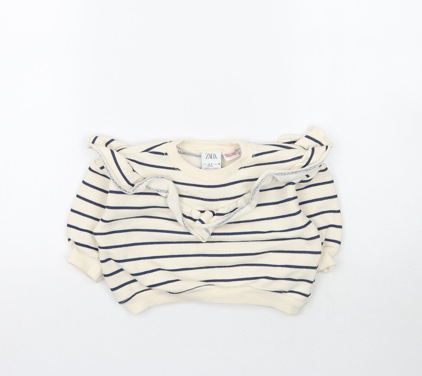 Zara Girls Ivory Striped  Pullover Jumper Size 6-9 Months
