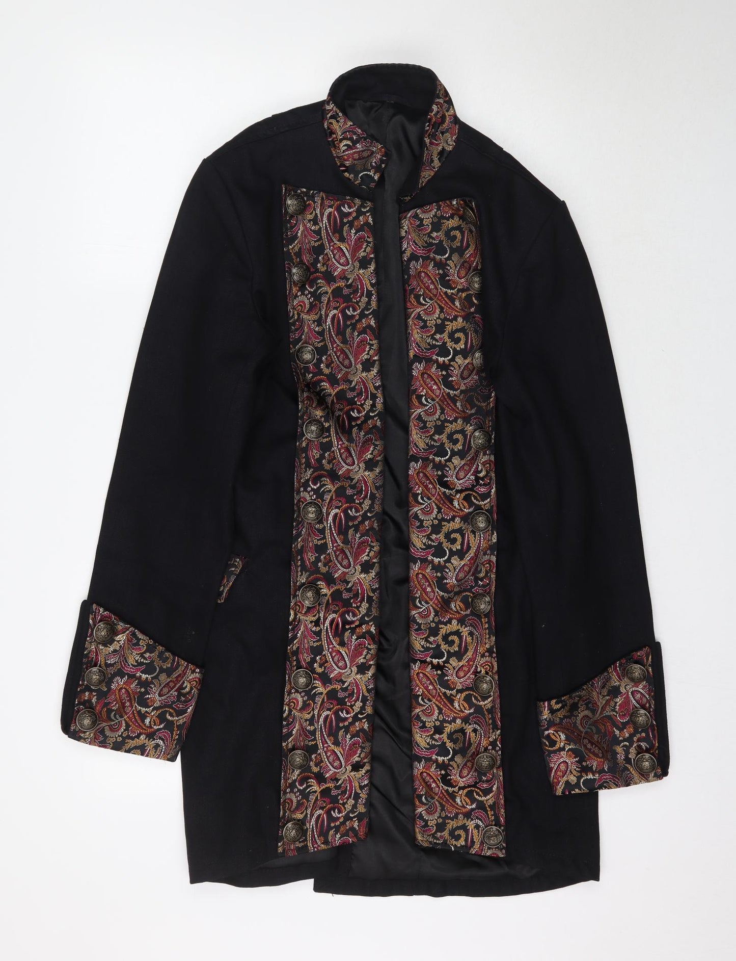 Preworn Womens Black Paisley  Overcoat Coat Size S