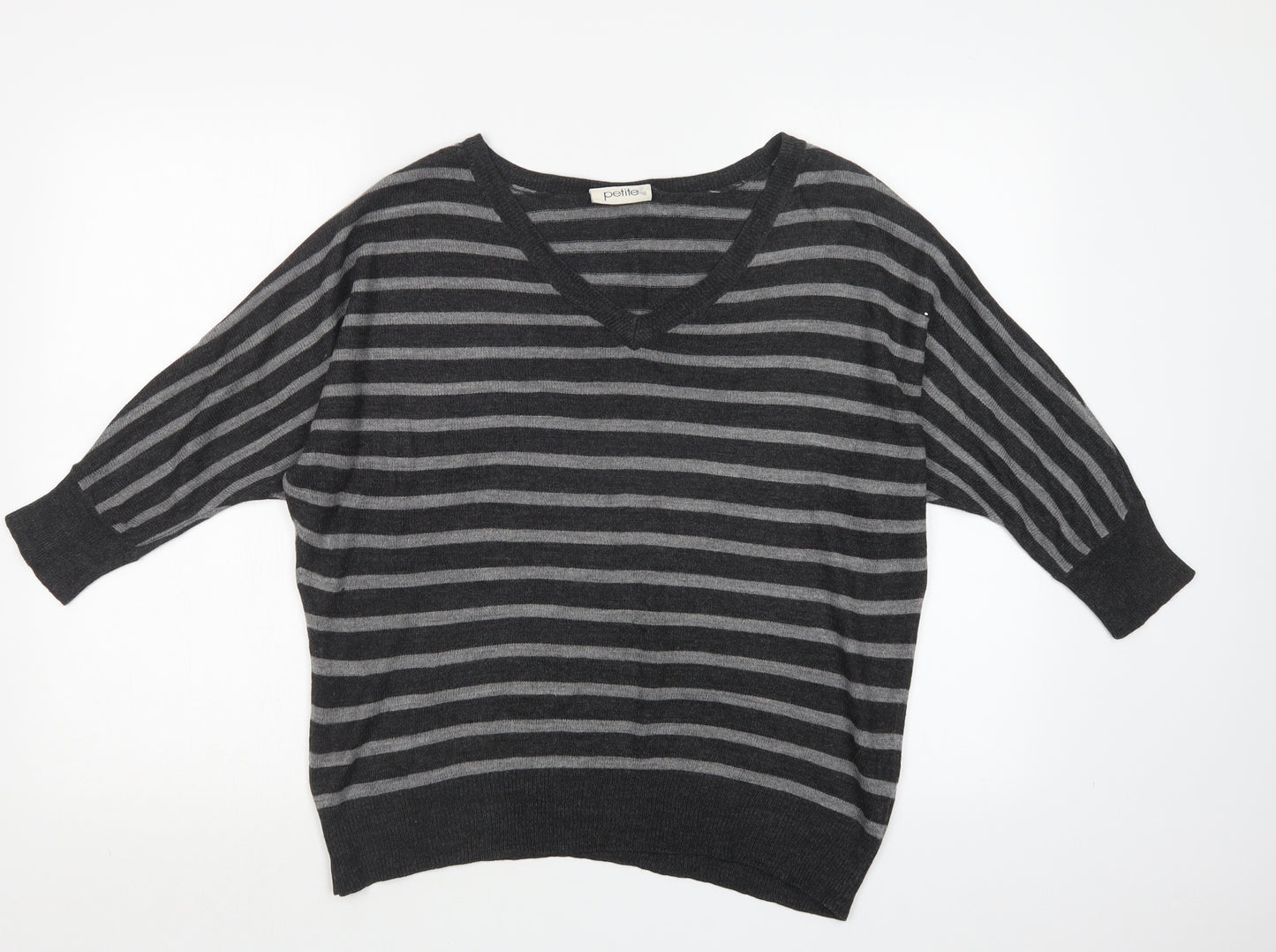 BHS Womens Grey Striped Knit Pullover Jumper Size 14