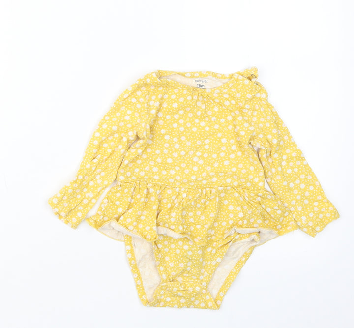 Carter's Girls Yellow Floral  Babygrow One-Piece Size 18 Months