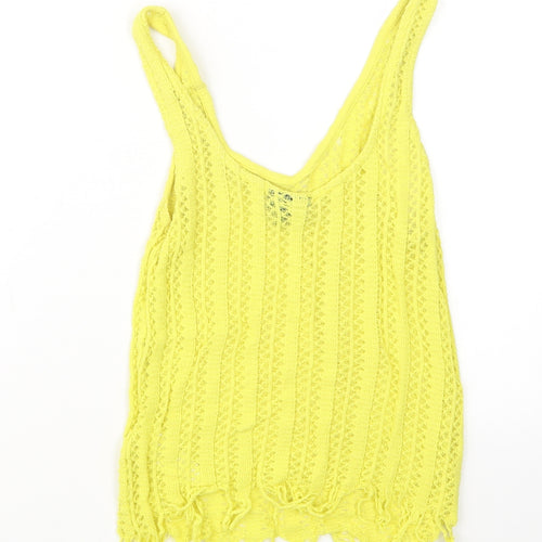 Topshop Womens Yellow  Knit Pullover Jumper Size 10  - Cropped