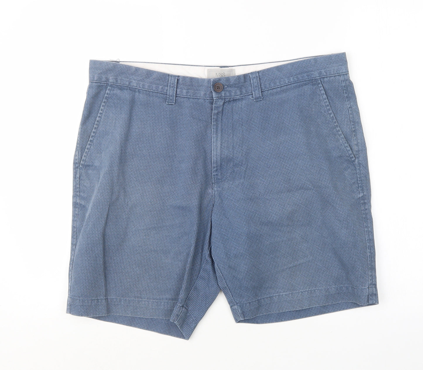 Marks and Spencer Mens Blue Geometric  Chino Shorts Size 36