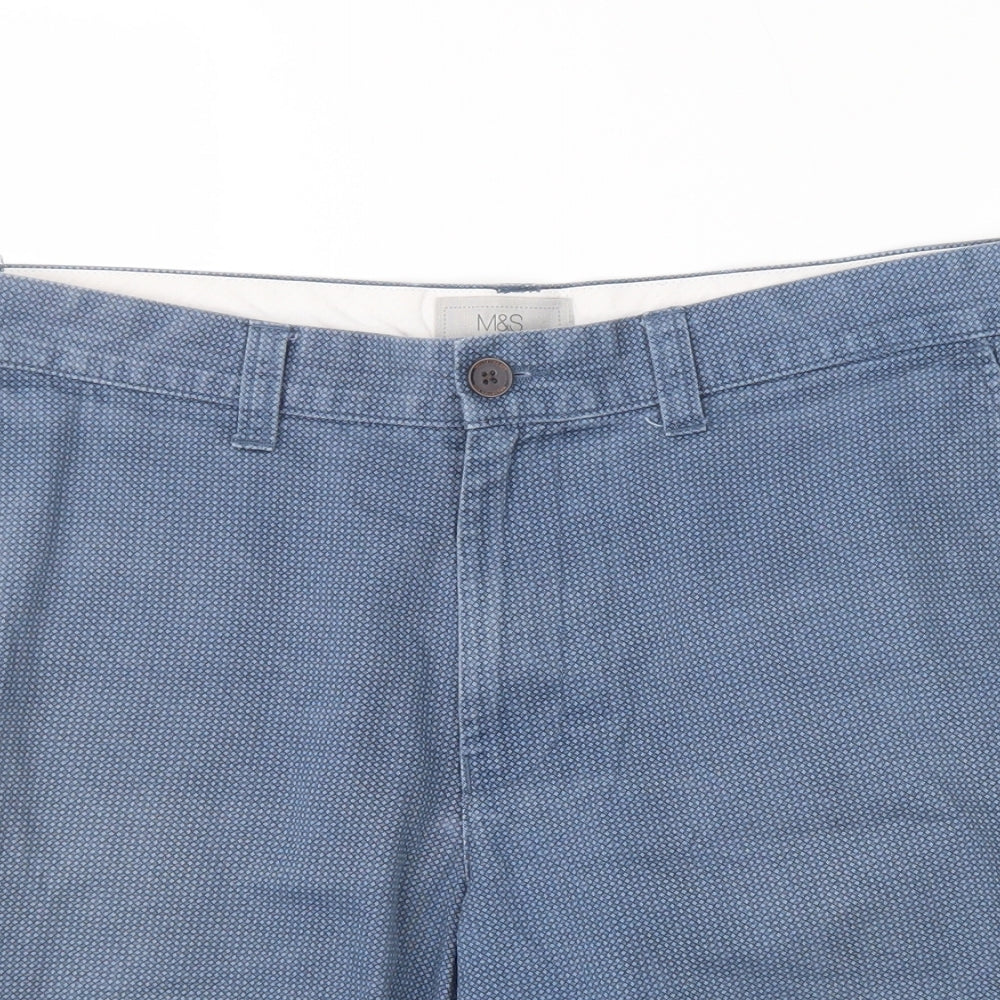 Marks and Spencer Mens Blue Geometric  Chino Shorts Size 36