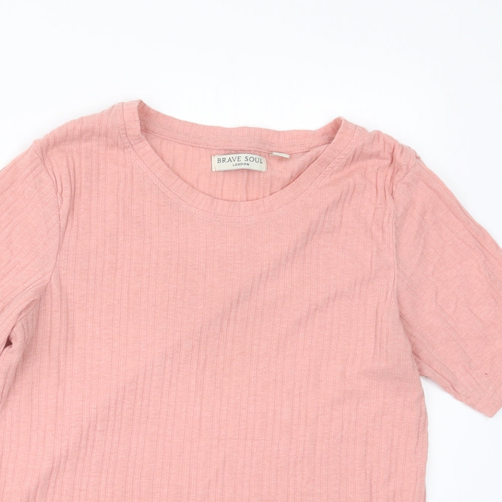 Brave Soul Womens Pink   Basic T-Shirt Size L