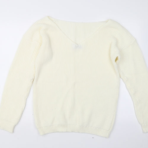 Boohoo Womens Ivory  Knit Pullover Jumper Size S