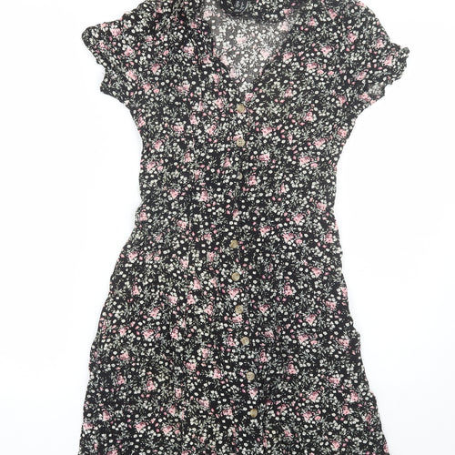 New Look Womens Black Floral  Shirt Dress  Size 8