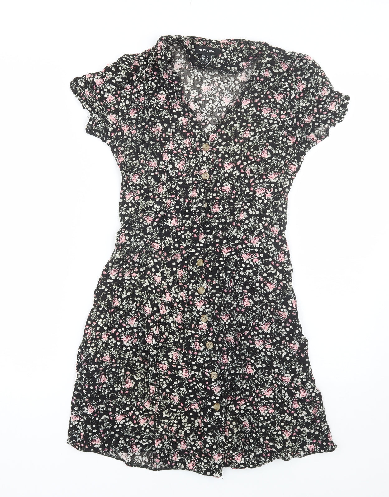 New Look Womens Black Floral  Shirt Dress  Size 8