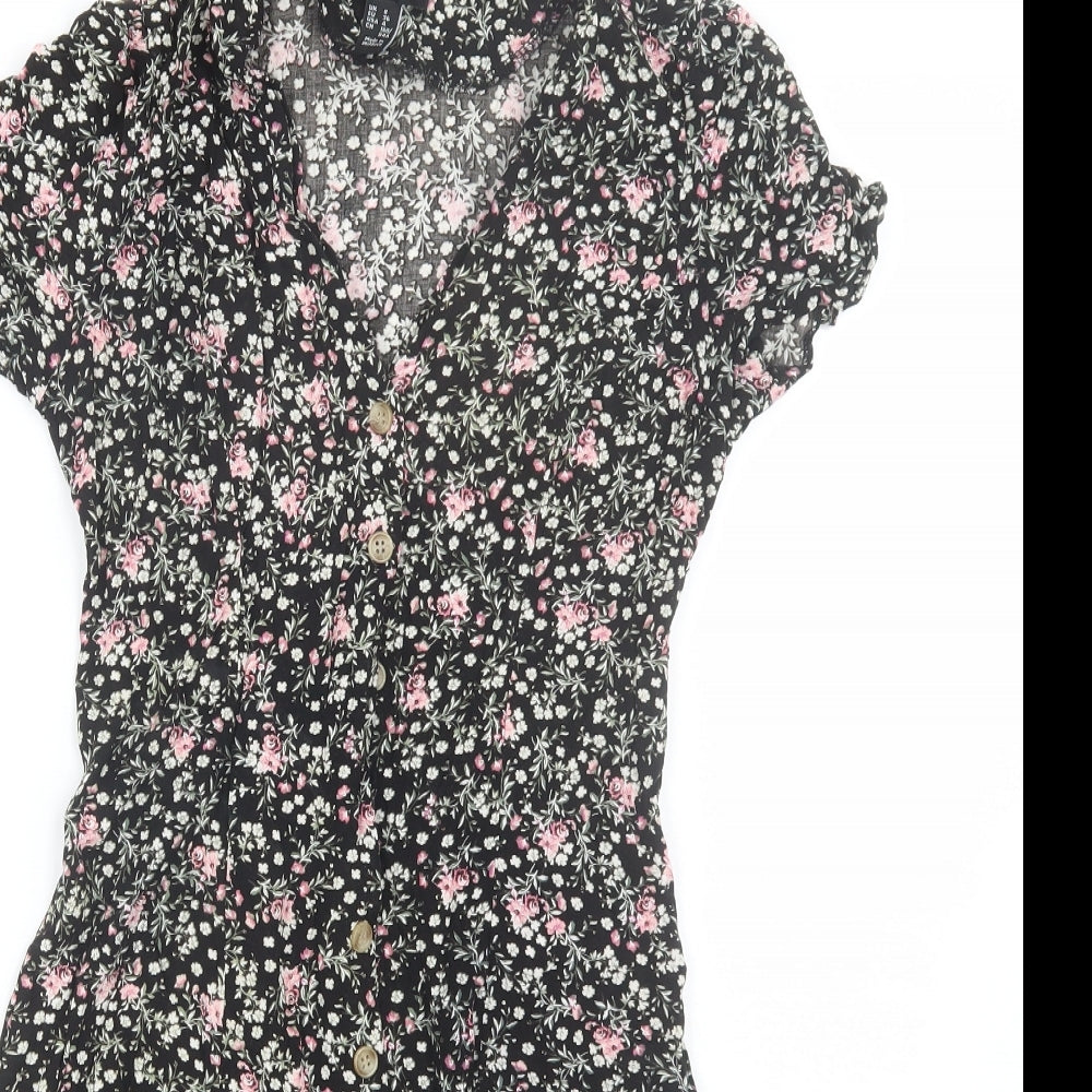 New Look Womens Black Floral  Shirt Dress  Size 8