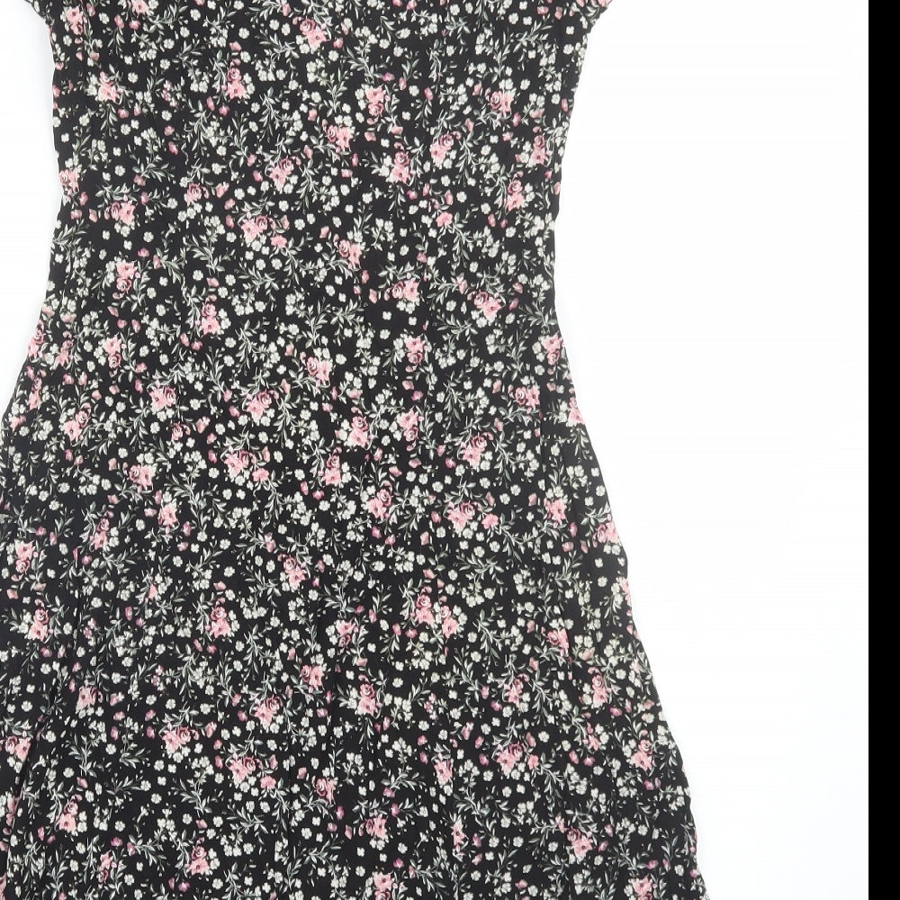 New Look Womens Black Floral  Shirt Dress  Size 8