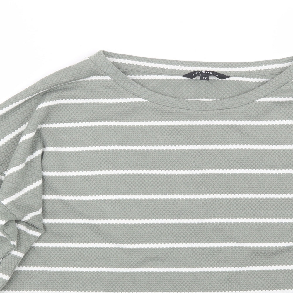 Peacocks Womens Green Striped  Basic T-Shirt Size 16